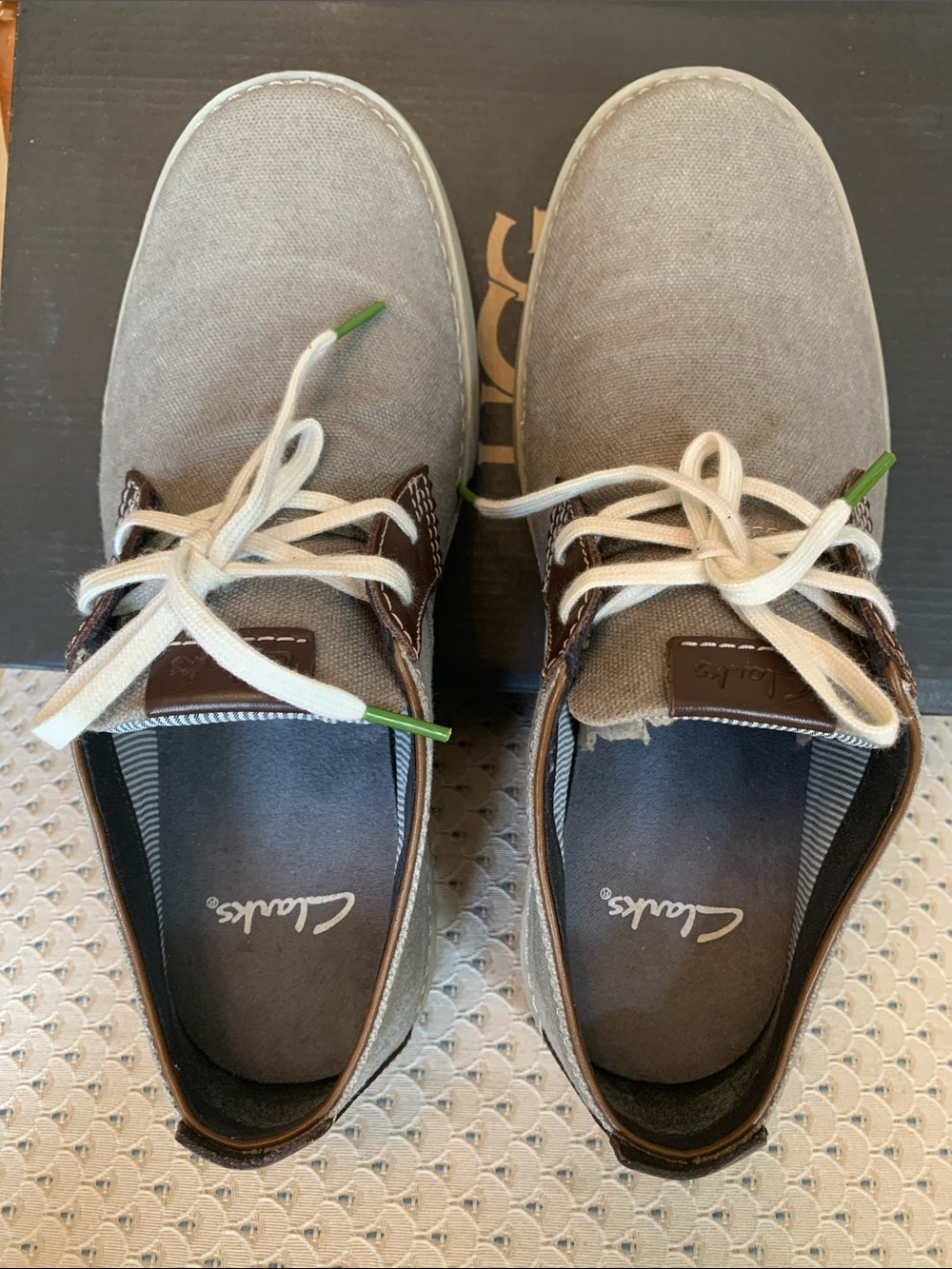 Clarks Men's Grey Canvas Slip-On Lace Sneakers with Brown Trim